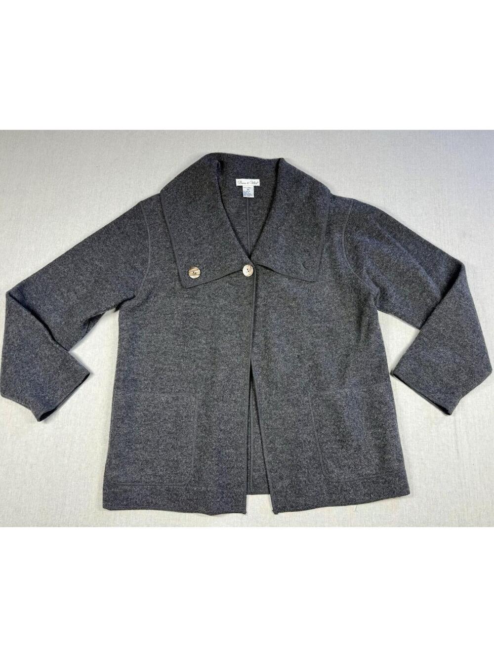 Deane &‎ White 100% Wool Sweater Cardigan Sz M Gray Blazer Boho Cottagecore